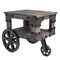 Industrial Wagon Style Small Rustic End Table with Storage Shelf and Wheels